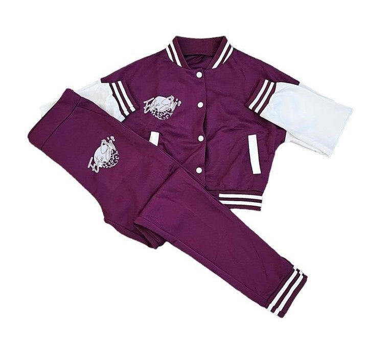 Women Letterman Jacket Fall Set- Plum Purple