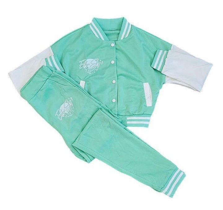 Women Letterman Jacket Fall Set- Mint Green